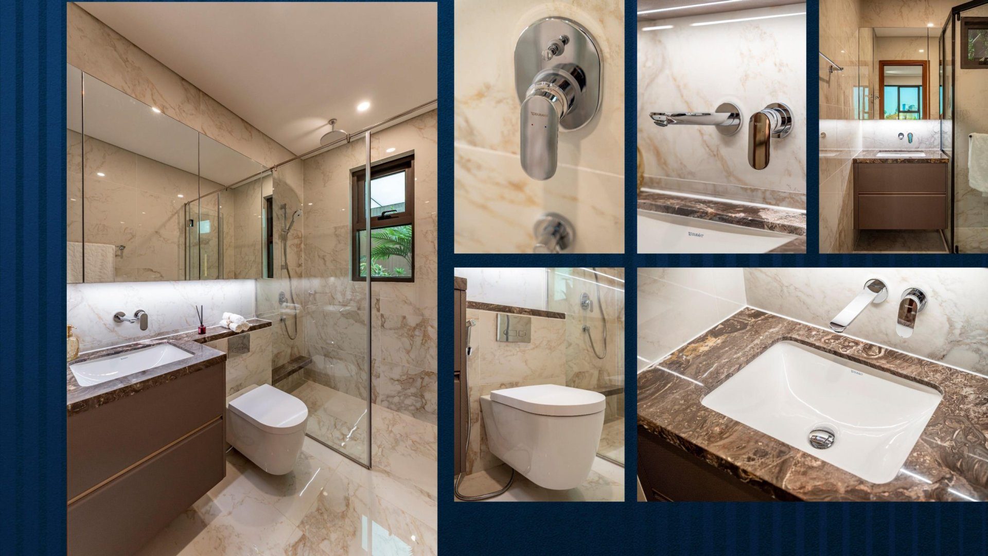 Thiết bị vệ sinh bàn giao căn hộ The Privé: bồn cầu treo tường, sen tắm âm tường, lavabo đá
