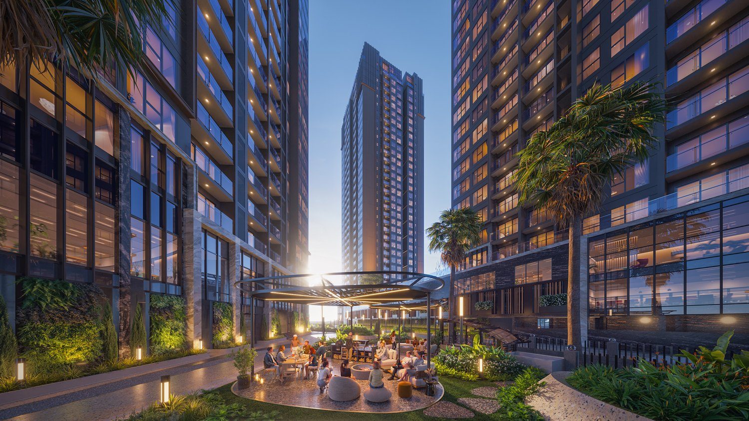 Khu tiệc nướng ngoài trời dưới chân tháp căn hộ The Privé