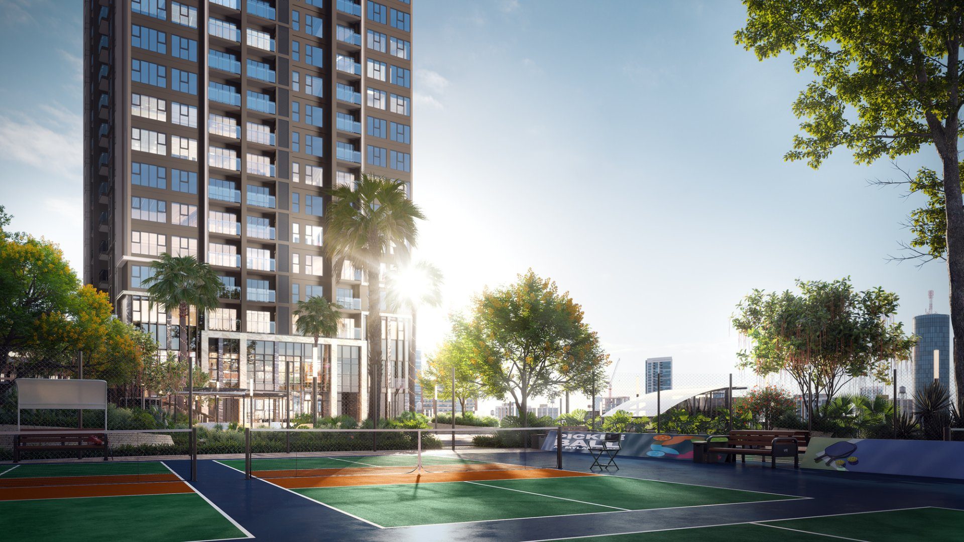 Sân tennis và pickleball trong nội khu căn hộ The Privé