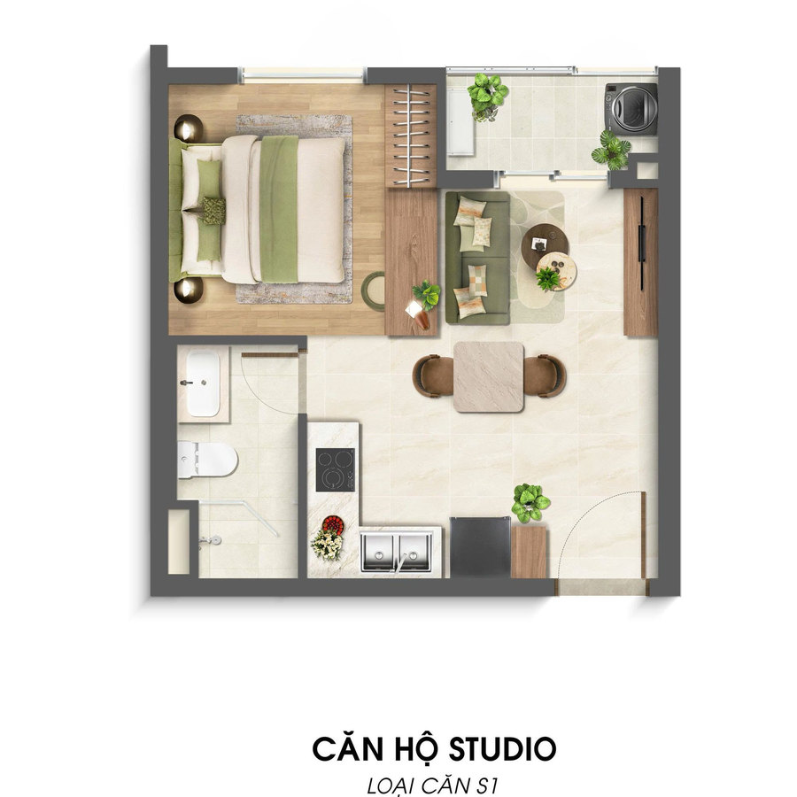 Layout bố trí nội thất căn hộ Studio Imperia Sensa Park